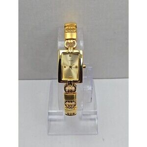 Holsted Gold Tone Tank Bracelet Watch New Battery Ladies Crystal Dress Classic